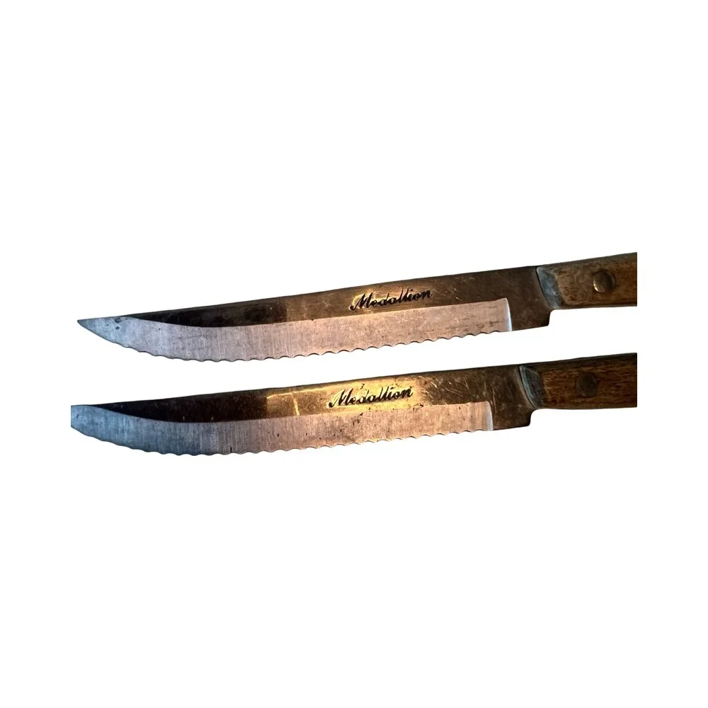Vintage Medallion Steak Knives‎ Set of 2 Wood Handle Stainless Steel Japan